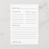 Elegant Soft Grey Bridal Shower Recipe Informatiekaartje (Achterkant)