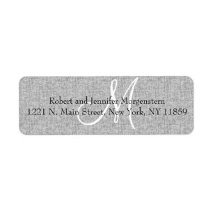 Elegant Soft Grey Linnen Monogram Adresetiketten Etiket