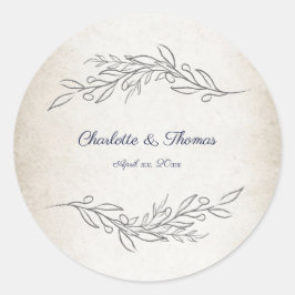 Elegant Soft Leaves Script Weddenschap Ronde Sticker