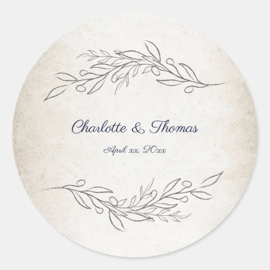 Elegant Soft Leaves Script Weddenschap Ronde Sticker (Voorkant)