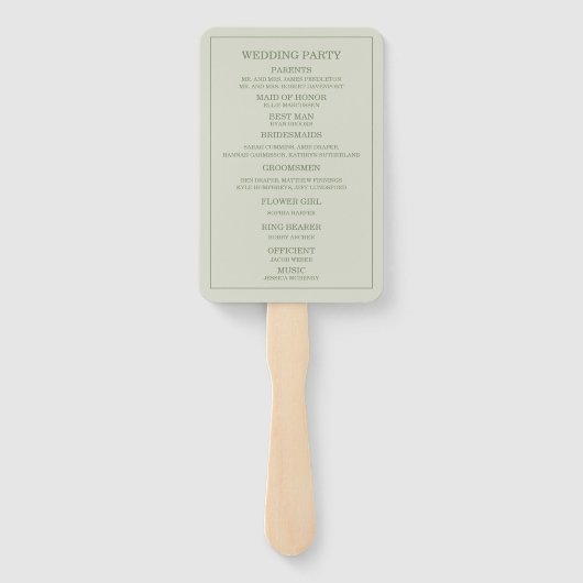 Elegant Soft Mint Sage Green Wedding Programme Handwaaier (Achterkant)