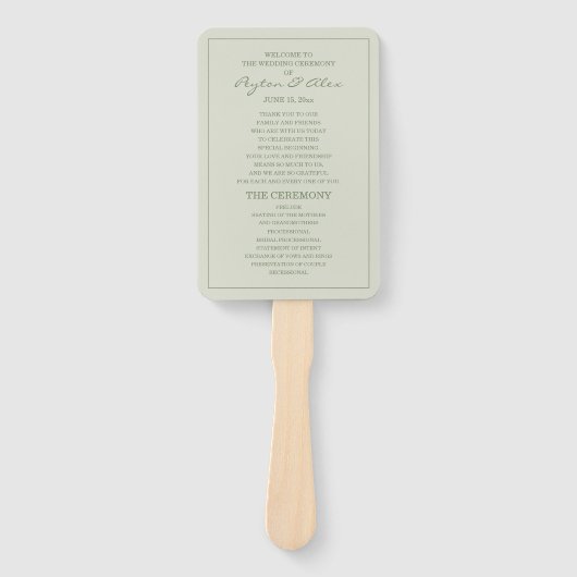 Elegant Soft Mint Sage Green Wedding Programme Handwaaier (Voorkant)