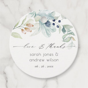 Elegant Soft Pastel Blue Green Foliage Weddenschap Bedankjes Labels