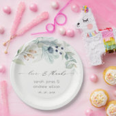 Elegant Soft Pastel Blue Green Foliage Weddenschap Papieren Bordje (Feest)