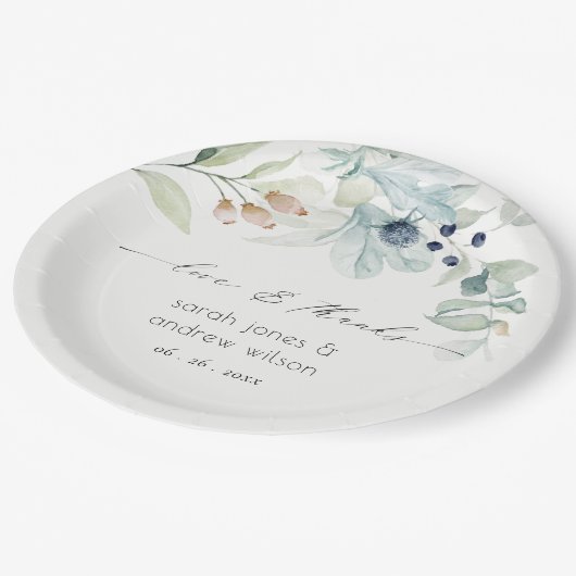 Elegant Soft Pastel Blue Green Foliage Weddenschap Papieren Bordje (Gekanteld)