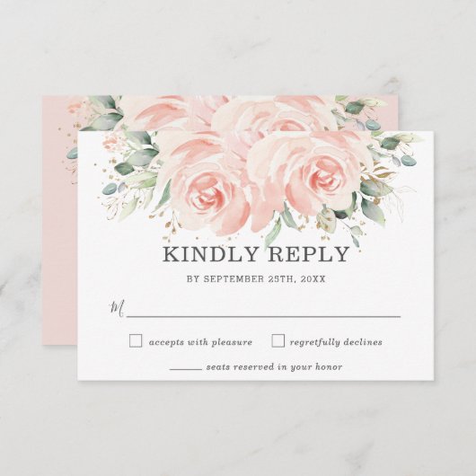 Elegant Soft Pastel Blush Floral Rozen Weddenschap RSVP Kaartje (Voorkant / Achterkant)