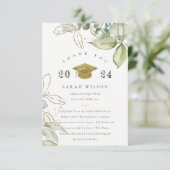 Elegant Soft Pastel Gold Green Foliage Afstuderen Bedankkaart (Staand voorkant)