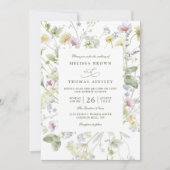 Elegant Soft Pastel Wildflower QR Code Wedding Kaart (Voorkant)