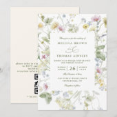 Elegant Soft Pastel Wildflower QR Code Wedding Kaart (Voorkant / Achterkant)