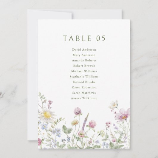 Elegant Soft Pastel Wildflower Zitplaatskaart Kaar Kaart (Voorkant)