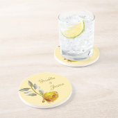 Elegant soft peace rose green & gold oval Wedding Zandsteen Onderzetter (Zijkant)