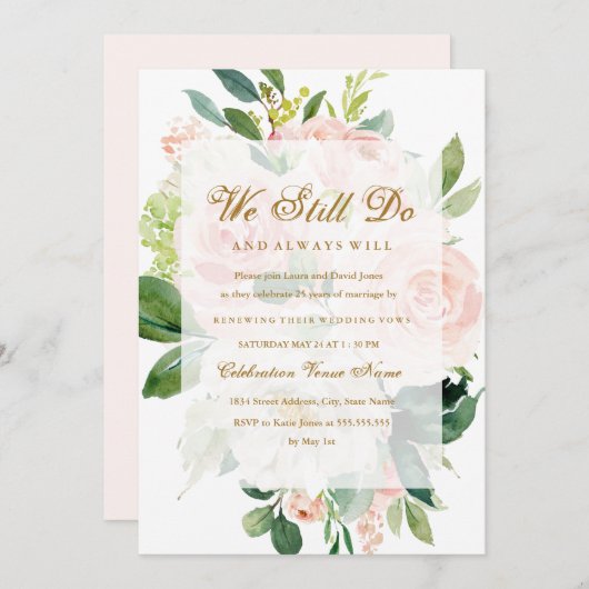 Elegant Soft Peach Bloom Vow Renewal Jubileum Kaart (Voorkant / Achterkant)