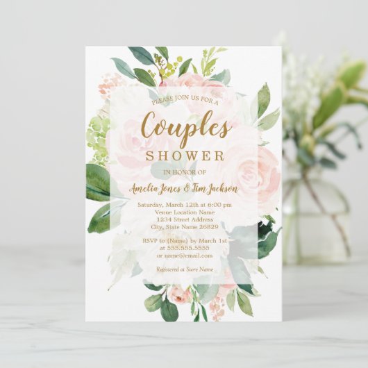 Elegant Soft Peach Bloom Wedding Couples Shower Kaart (Staand voorkant)