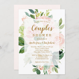 Elegant Soft Peach Bloom Wedding Couples Shower Kaart