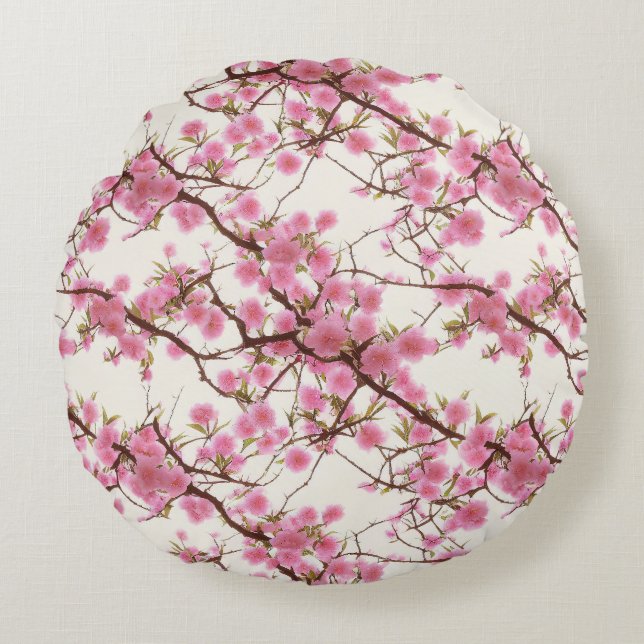 Elegant Soft Pink Cherry Blossom Florals Rond Kussen (Voorkant)