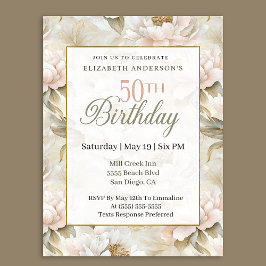 Elegant Soft Pink Ivory Peony 50th Birthday Kaart