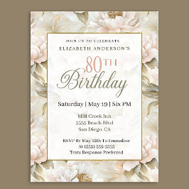 Elegant Soft Pink Ivory Peony 80th Birthday  Kaart