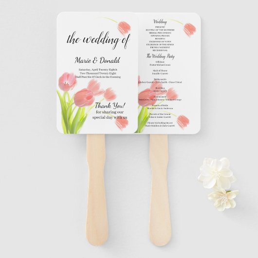 Elegant Soft Pink Tulips Programme Handwaaier (Voorkant en achterkant)