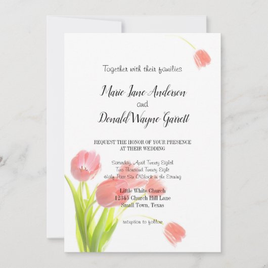 Elegant Soft Pink Tulips Uitnodiging (Voorkant)