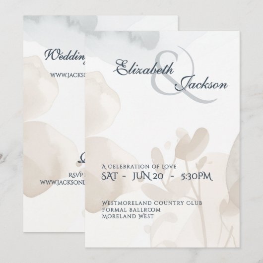 Elegant Soft Romantic Botanical Script Wedding Kaart (Voorkant / Achterkant)
