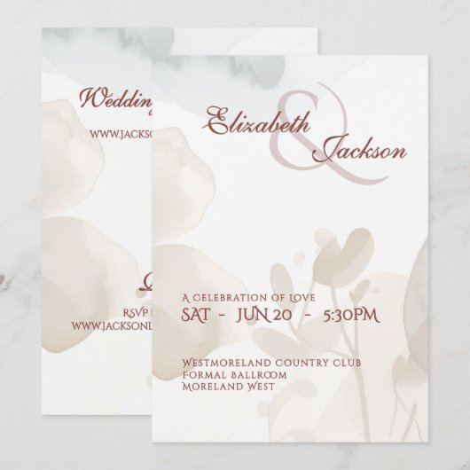 Elegant Soft Romantic Botanical Script Wedding Kaart (Voorkant / Achterkant)