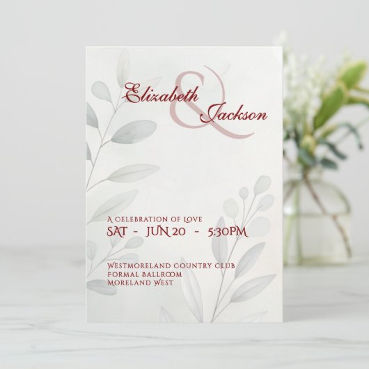 Elegant Soft Romantic Botanical Script Wedding Kaart (Staand voorkant)