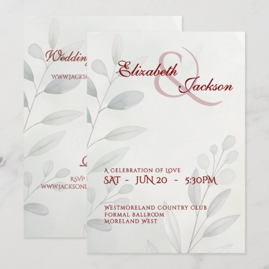Elegant Soft Romantic Botanical Script Wedding Kaart (Voorkant / Achterkant)