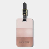 ELEGANT SOFT ROOS GOLD BLUSH PINK COPPER STRIPS BAGAGELABEL (Voorkant verticaal)