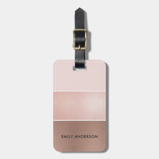 ELEGANT SOFT ROOS GOLD BLUSH PINK COPPER STRIPS BAGAGELABEL (Voorkant verticaal)
