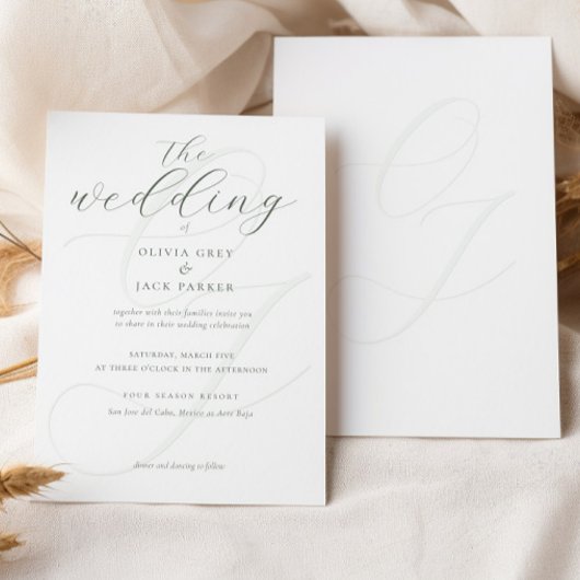 Elegant Soft Sage Green Calligraphy Wedding Kaart