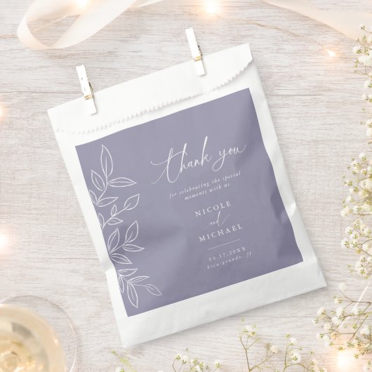 Elegant Soft Violet Leaves Weduwen Bedankt Bedankzakje (Geknipt)