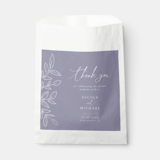 Elegant Soft Violet Leaves Weduwen Bedankt Bedankzakje (Voorkant)