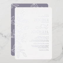 Elegant Soft Violet Minimal Silver Leaf Wedding