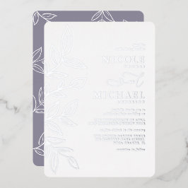 Elegant Soft Violet Minimal Silver Leaf Wedding Folie Uitnodiging