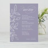 Elegant Soft Violet Minimalist Leaves Wedding Menu (Staand voorkant)
