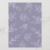 Elegant Soft Violet Minimalist Leaves Wedding Menu (Achterkant)