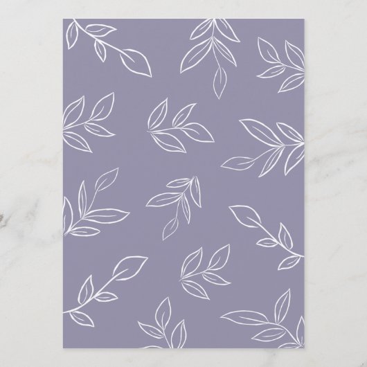 Elegant Soft Violet Minimalist Leaves Wedding Menu (Achterkant)