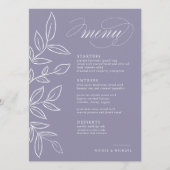 Elegant Soft Violet Minimalist Leaves Wedding Menu (Voorkant)