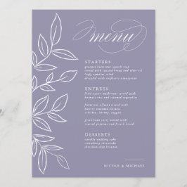 Elegant Soft Violet Minimalist Leaves Wedding Menu