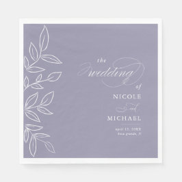 Elegant Soft Violet Minimalist Leaves Wedding Servet