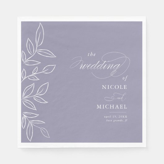 Elegant Soft Violet Minimalist Leaves Wedding Servet (Voorkant)