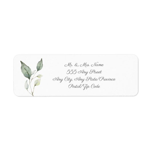 Elegant Soft Waterverf Green Leaves Wedding Etiket (Voorkant)