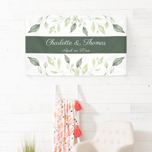 Elegant Soft Waterverf Green Leaves Wedding Spandoek (Insitu)