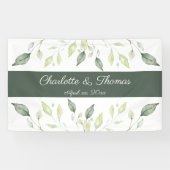 Elegant Soft Waterverf Green Leaves Wedding Spandoek (Horizontaal)
