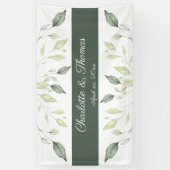 Elegant Soft Waterverf Green Leaves Wedding Spandoek (Verticaal)