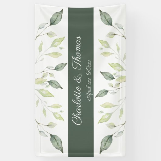 Elegant Soft Waterverf Green Leaves Wedding Spandoek (Verticaal)