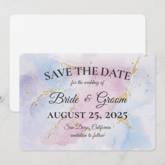 Elegant Soft Waterverf Save the Date Card Kaart (Voorkant / Achterkant)