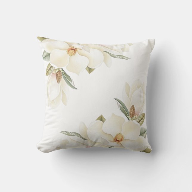 Elegant Soft White Magnolia Flower Pillow Cover Kussen (Voorkant)