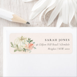 Elegant Soft White Pumpkin Blush Floral Address Etiket