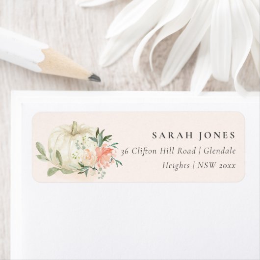Elegant Soft White Pumpkin Blush Floral Address Etiket (Insitu)